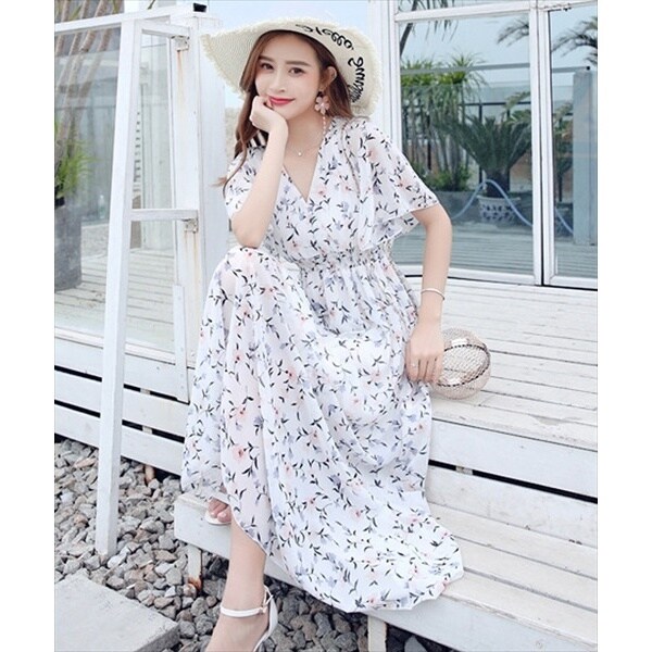 レディース Vネック花柄ウエスト絞りふんわりロングワンピース テディショップ Teddyshop Tops1026 ファッション通販 マルイウェブチャネル